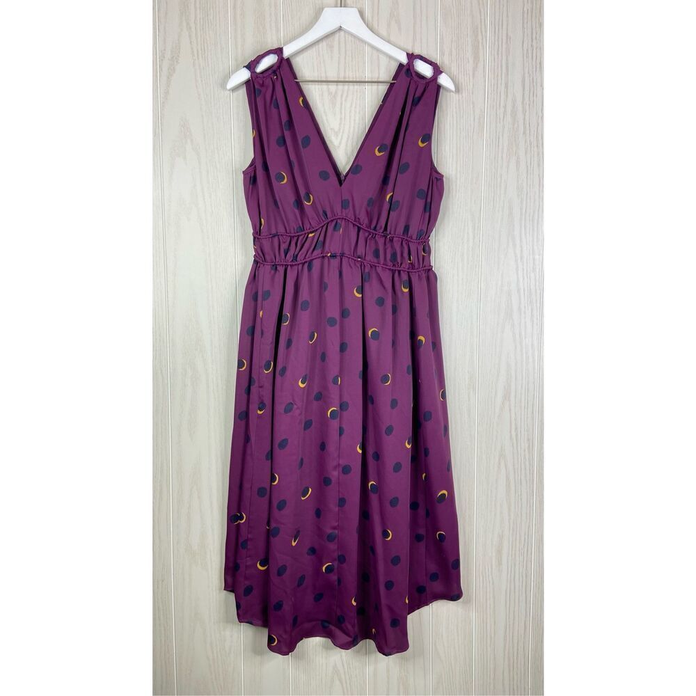 Current Air Dress Purple Size XS Midi Lined Polka Dot Geometric V-Neck